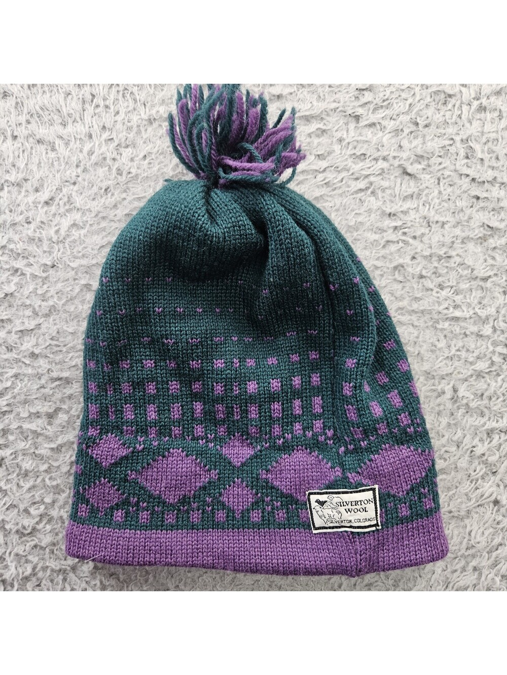 Vintage 70's Silverton Wool Pom Beanie Hat Cap Small / Medium Made in USA
